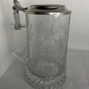 Vintage ALWE Beer Stein Etched Glass/Pewer German Mug Rabbit/Pheasant RARE